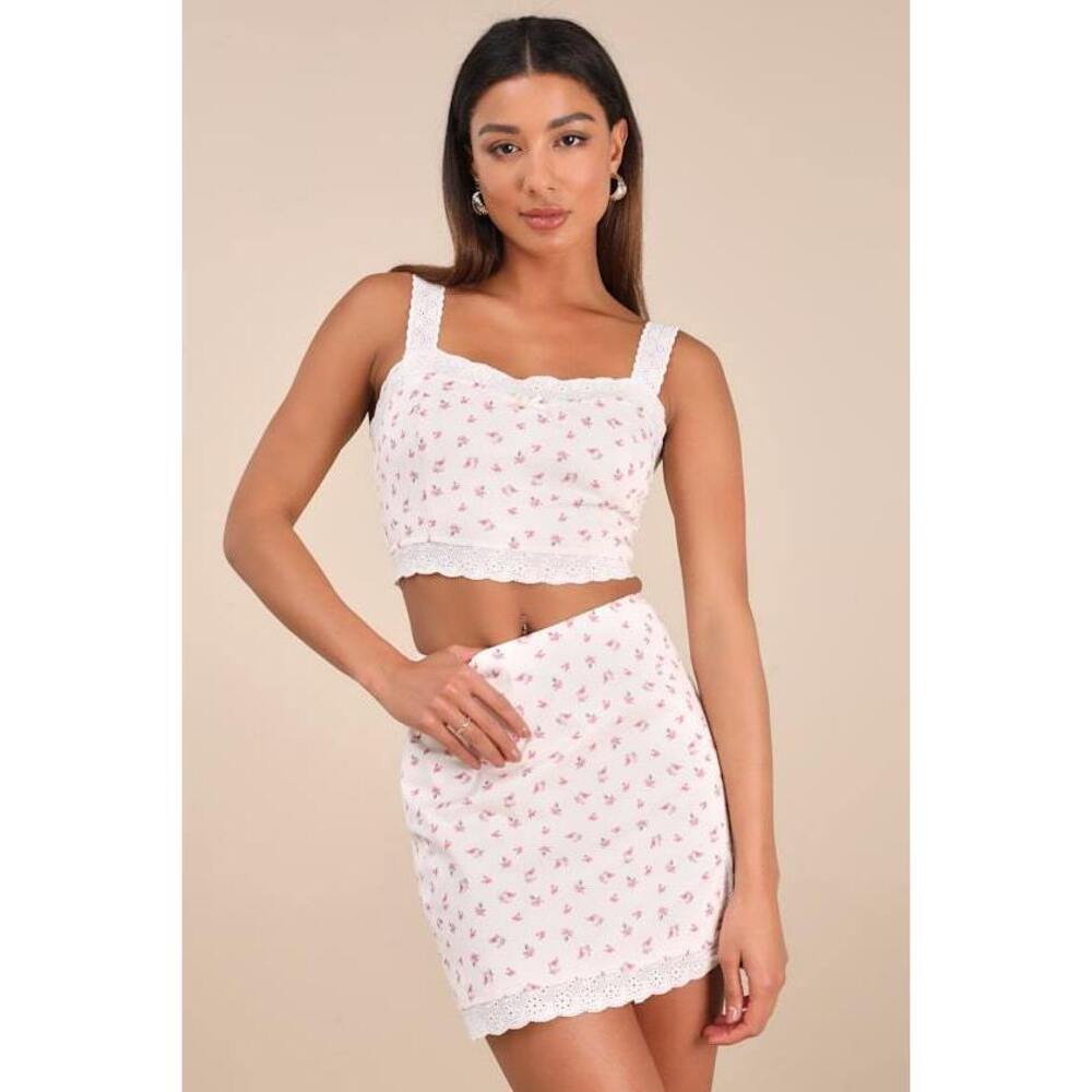 Lulus Emanita Ivory Ditsy Floral Two-piece Bodycon Mini Dress White - Size S